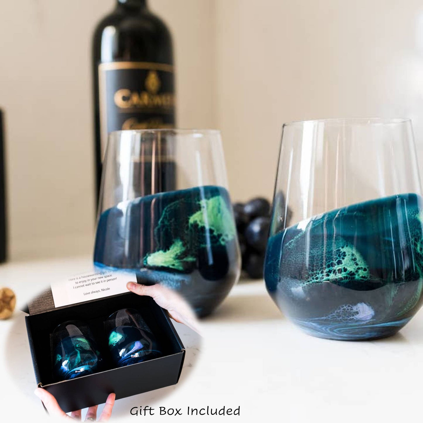 Resin Accented Wine and Entertaining Glasses -Jade