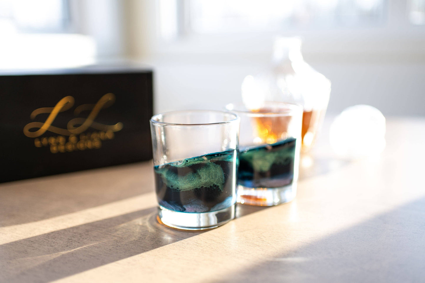 NEW!!! Resin Coated Old Fashioned Whisky Glasses Gold Quartz