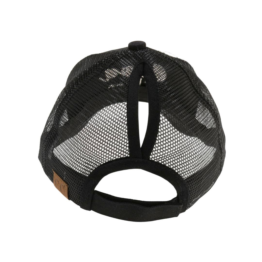 Good Vibes Embroidered Mesh Back High Ponytail CC Ball Cap BT10-GV: White