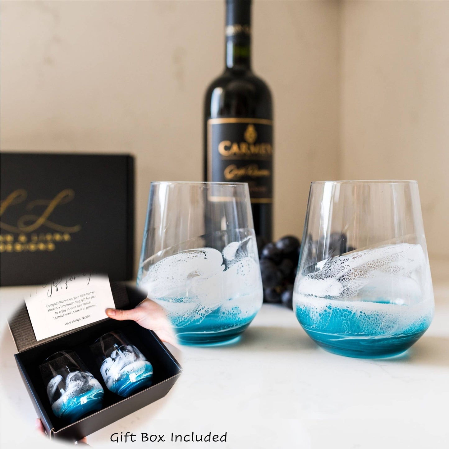 Resin Accented Wine and Entertaining Glasses -Jade