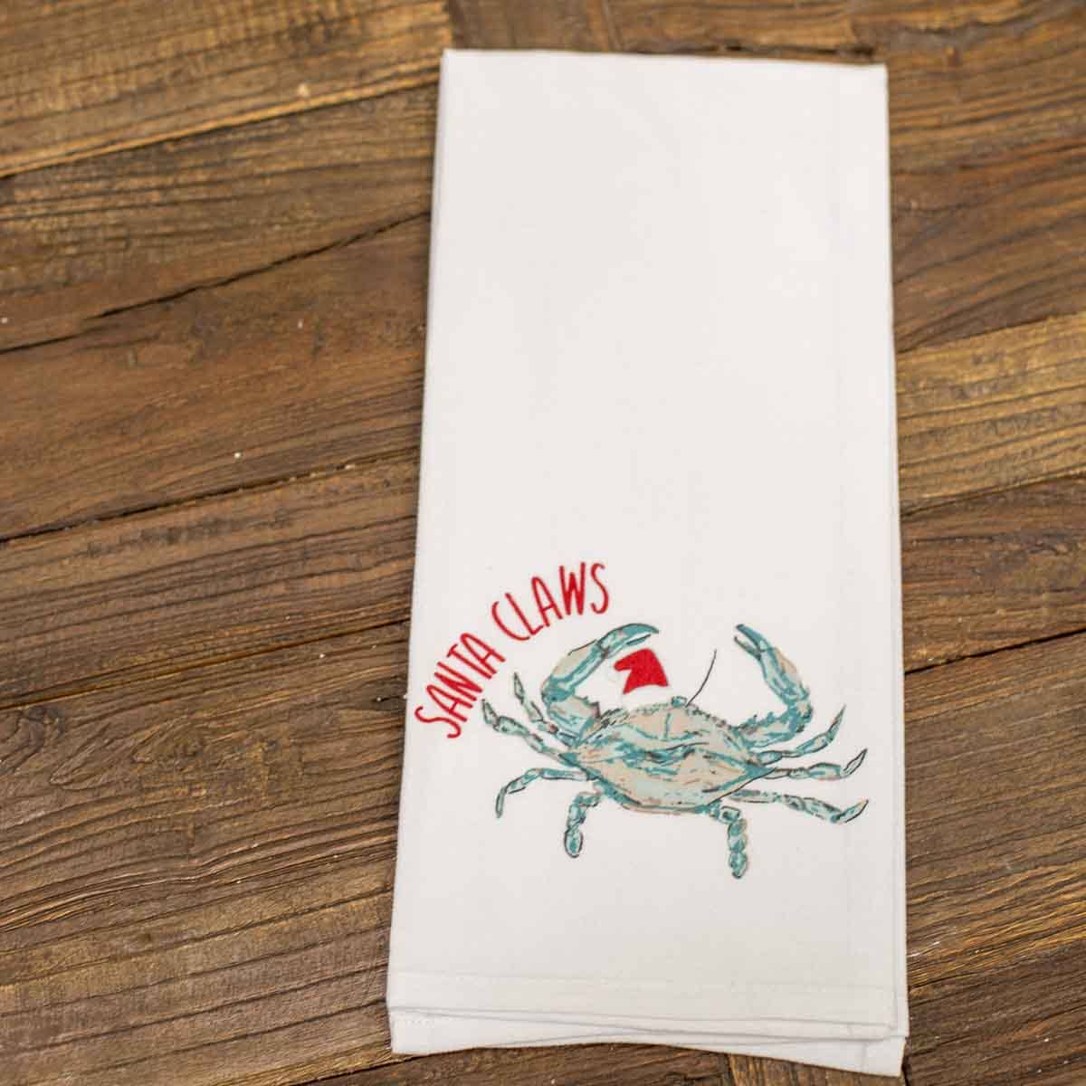 Santa Claws Hand Towel   White/Blue 20x28