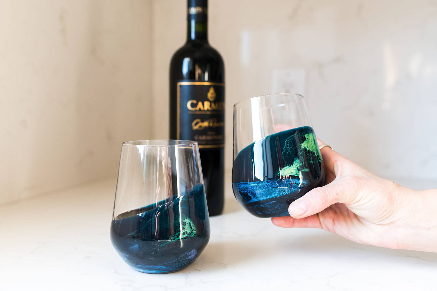 Resin Accented Wine and Entertaining Glasses -Jade
