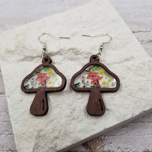 Wood Mushroom Earrings