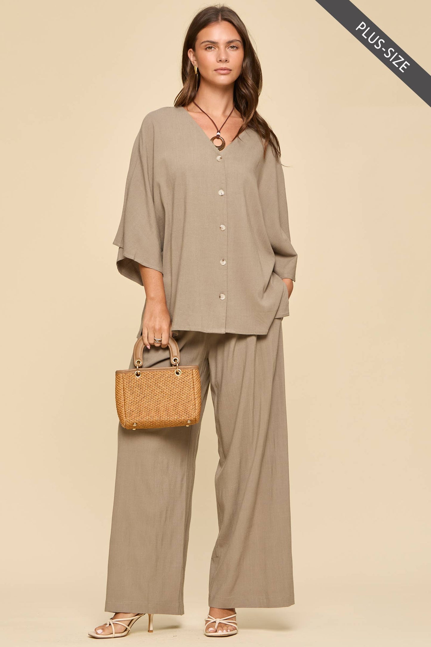 PLUS SIZE 2-Piece Linen Summer Set: EMERALD