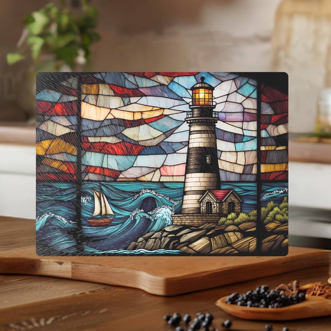 Tempered Glass Cutting Board: Lighthouse Charcuterie Tray: 11 x 15 inch
