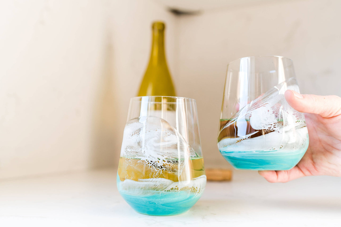 Resin Accented Wine and Entertaining Glasses -Jade