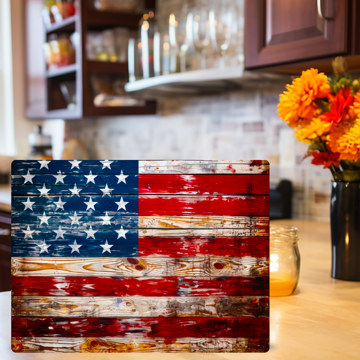 Tempered Glass Cutting Board: American Flag Serving Tray: 11x15 inches
