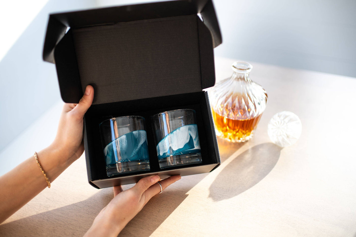 NEW!!! Resin Coated Old Fashioned Whisky Glasses -Northern Lights