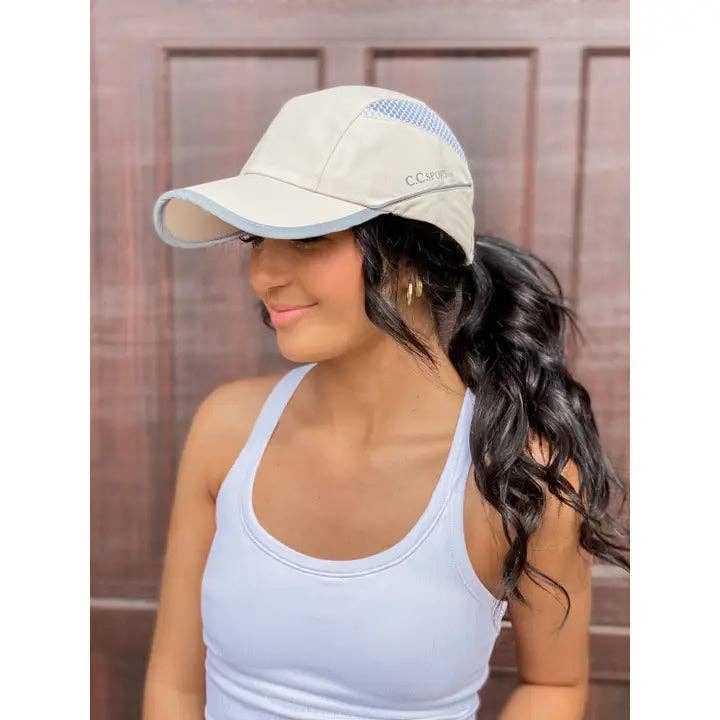 Reflective Mesh Sport CC Ball Cap BA772: Beige/White