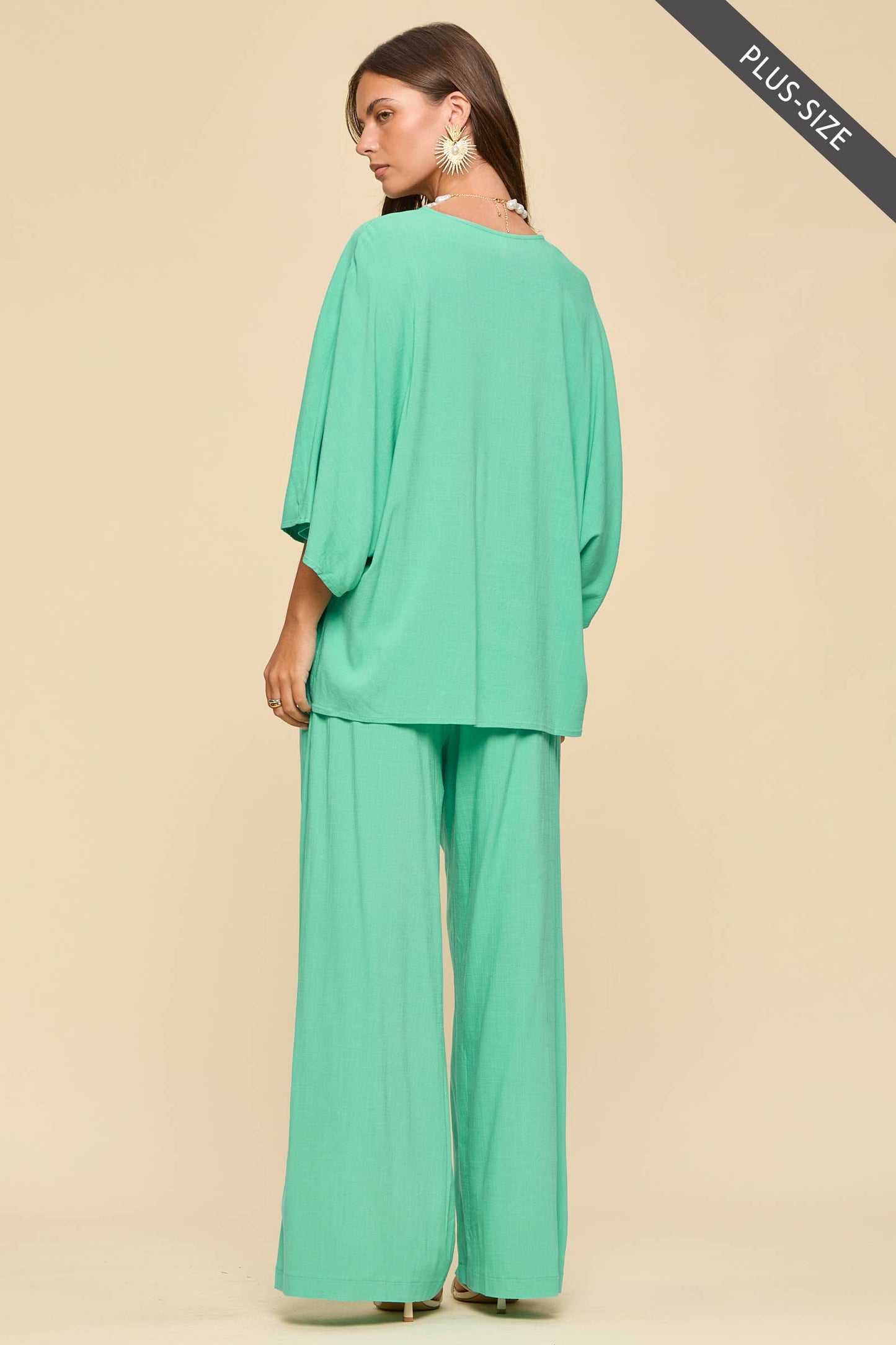 PLUS SIZE 2-Piece Linen Summer Set: EMERALD