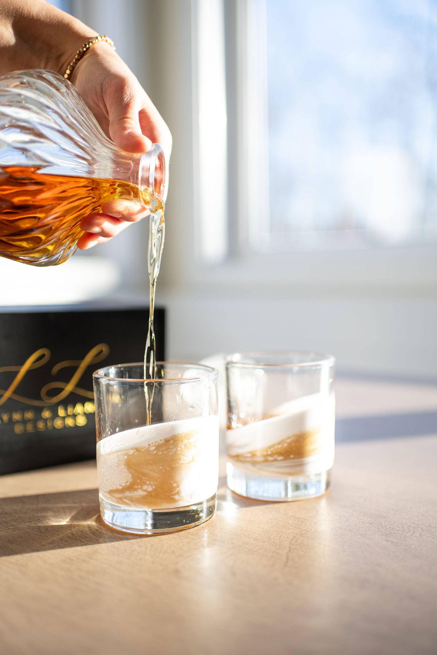NEW!!! Resin Coated Old Fashioned Whisky Glasses Gold Quartz