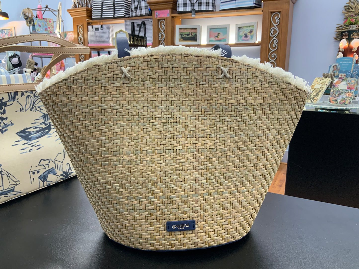 Spartina straw fringe tote resort fish
