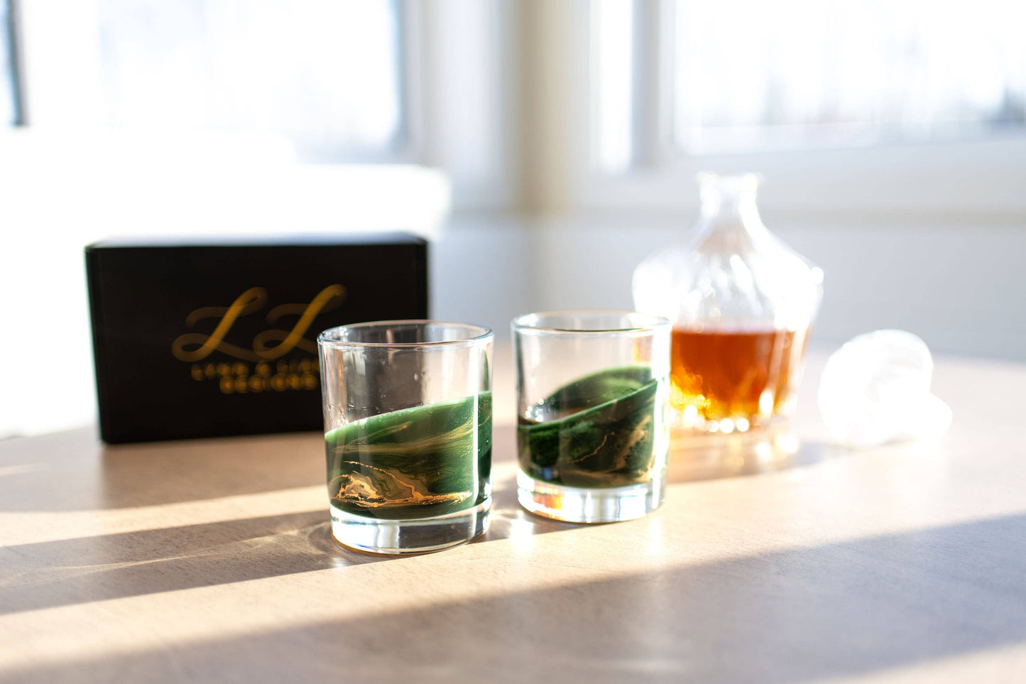 NEW!!! Resin Coated Old Fashioned Whisky Glasses -Northern Lights
