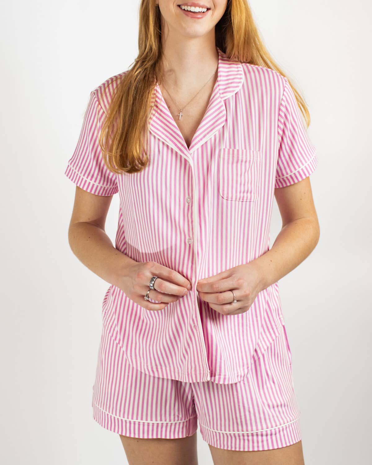 Pinstripe Short Sleeve Button Up Sleep set