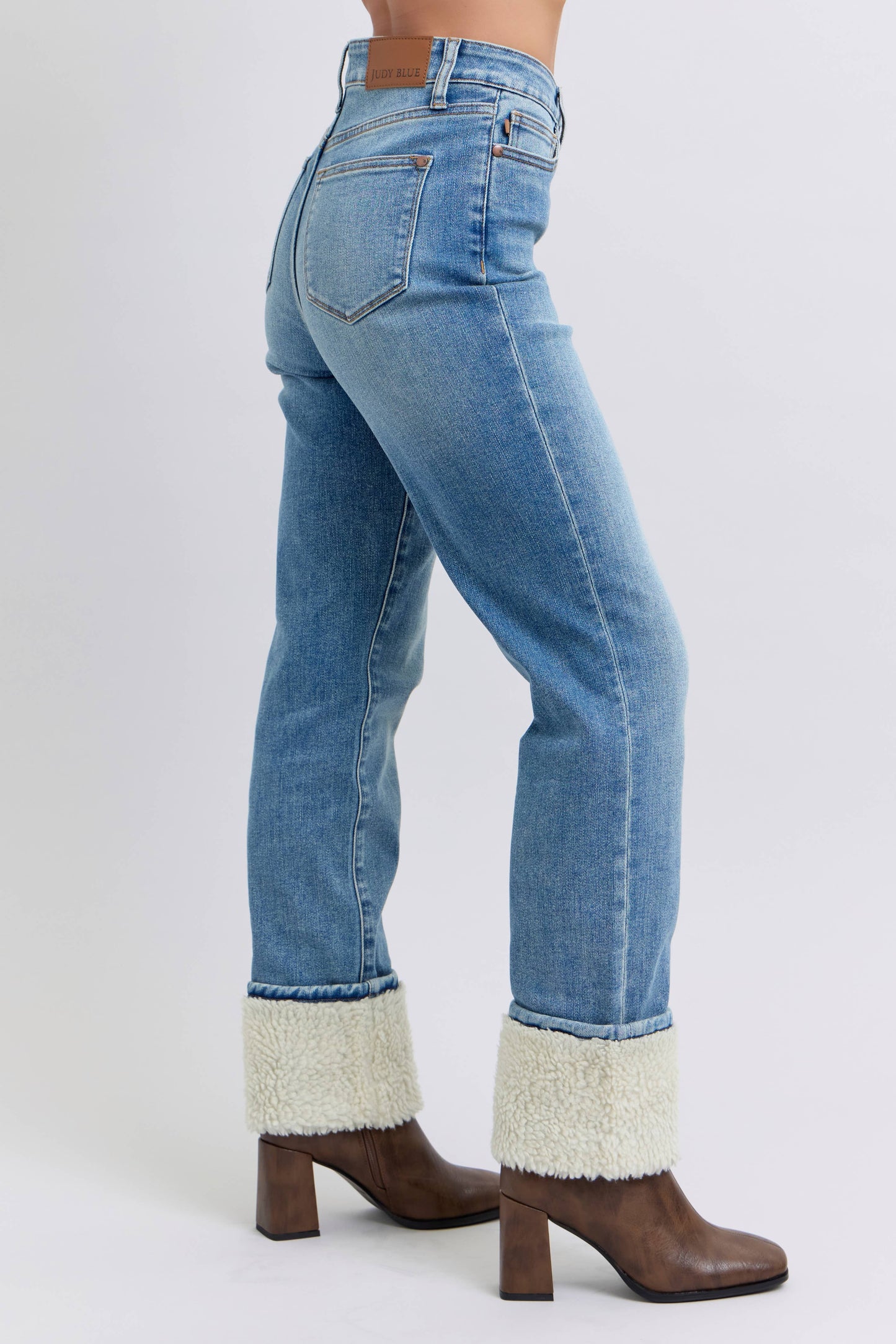 High Waisted Shearling Cuff Straight