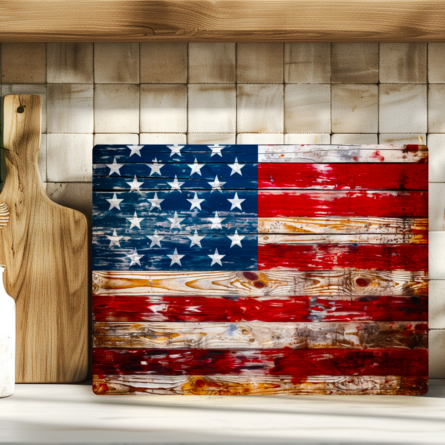 Tempered Glass Cutting Board: American Flag Serving Tray: 8x11 Inches
