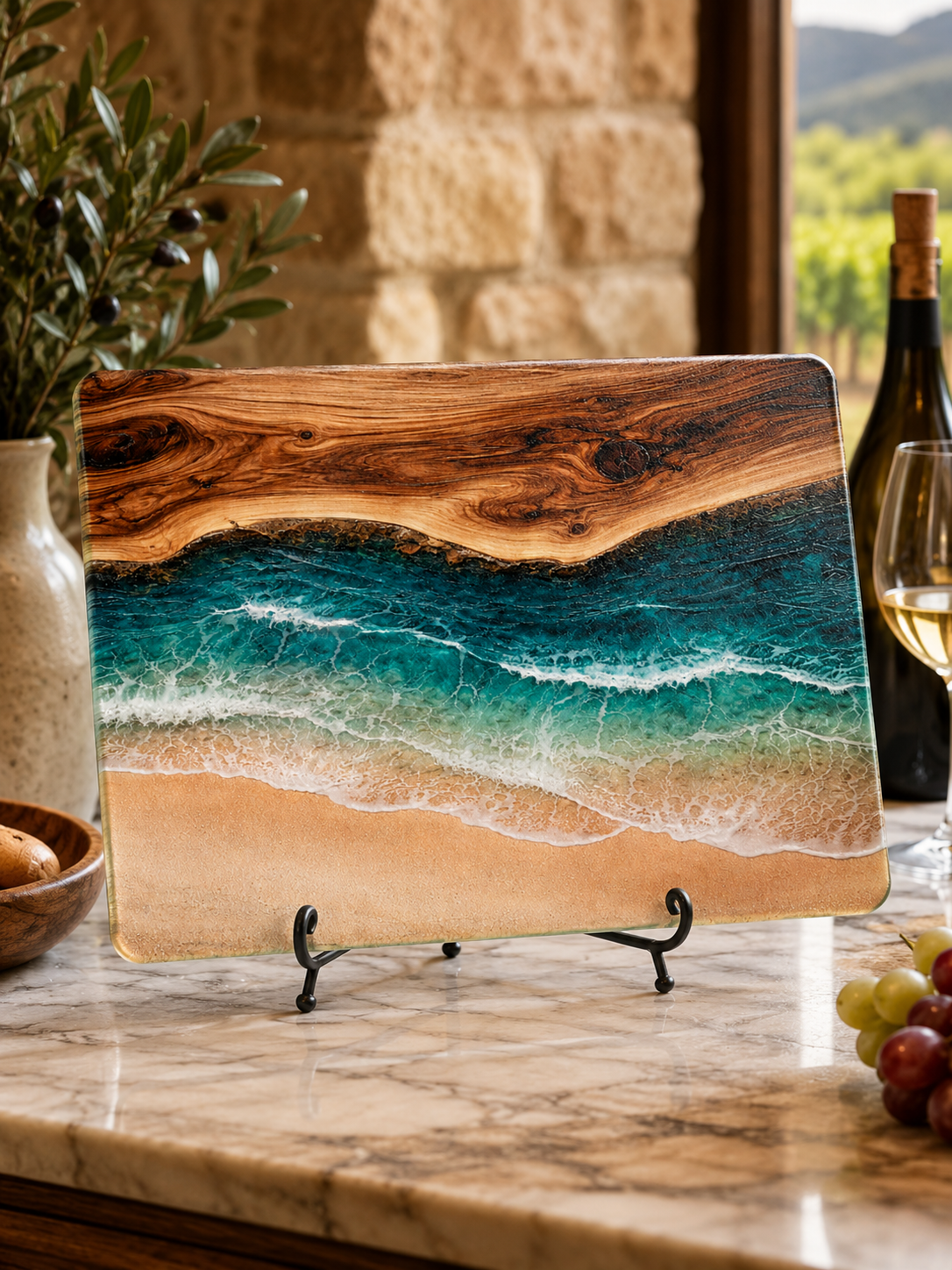 Coastal Tempered Glass Cutting Board: 11x15 inch