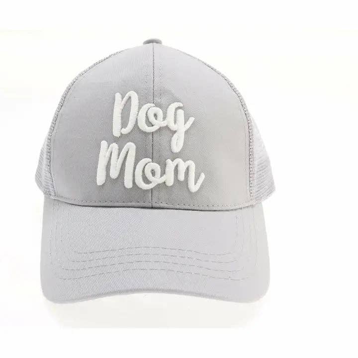 Dog Mom Embroidered Mesh Back High Ponytail CC Ball Cap BT10-DM: Grey