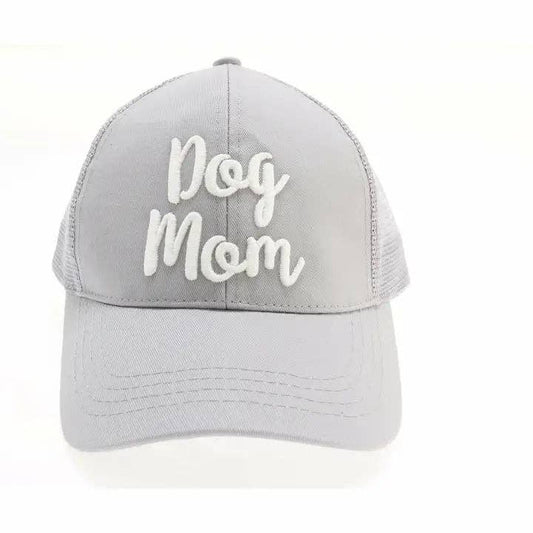 Dog Mom Embroidered Mesh Back High Ponytail CC Ball Cap BT10-DM: Grey