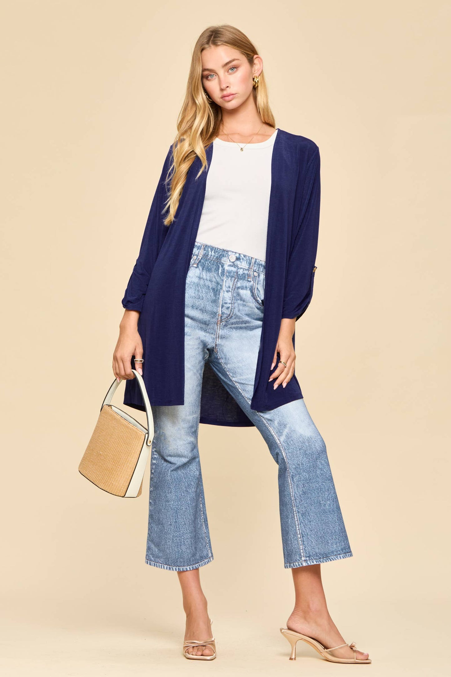 Open Front Cardigan: NAVY
