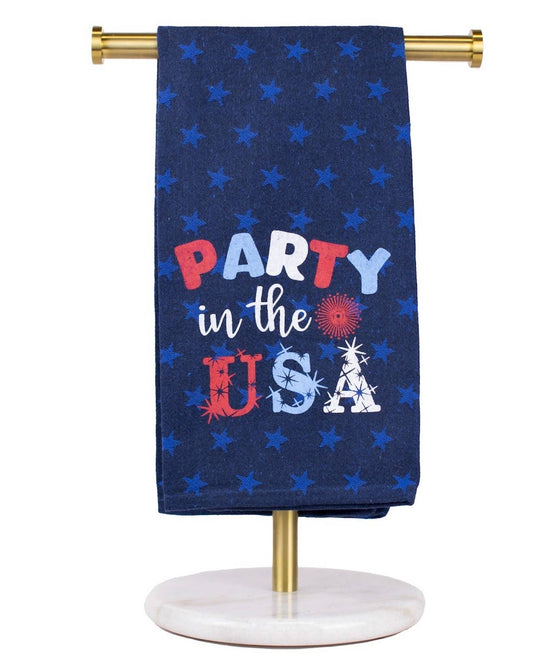 Party In The USA Jacquard Hand Towel   Navy/Red/White   20x28