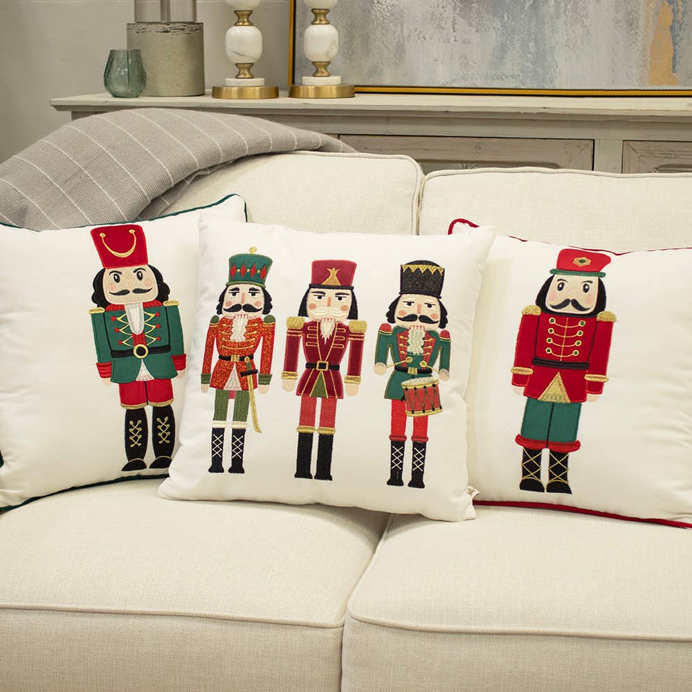 Nutcracker Trio Pillow   White/Multi   18x18
