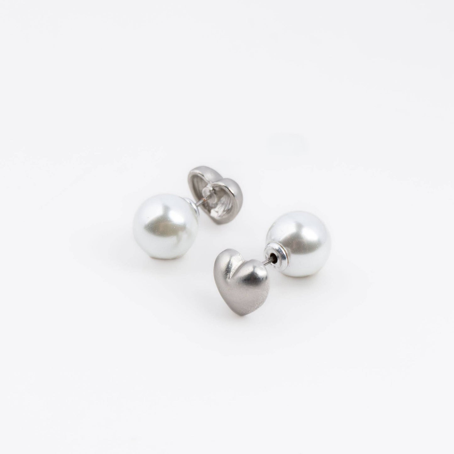 Reversible Heart and Bead Nickel-Free Stud Earrings: Silver