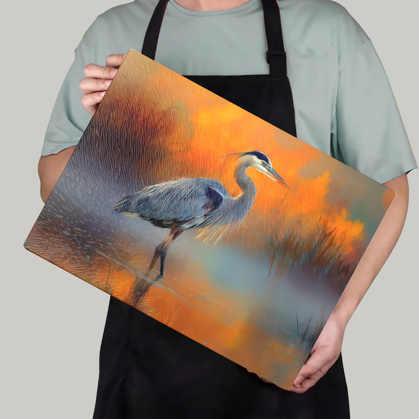 Blue Heron Tempered Glass Kitchen Cutting Board: 11x15 inch