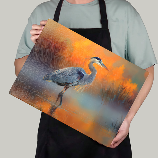 Blue Heron Tempered Glass Kitchen Cutting Board: 11x15 inch