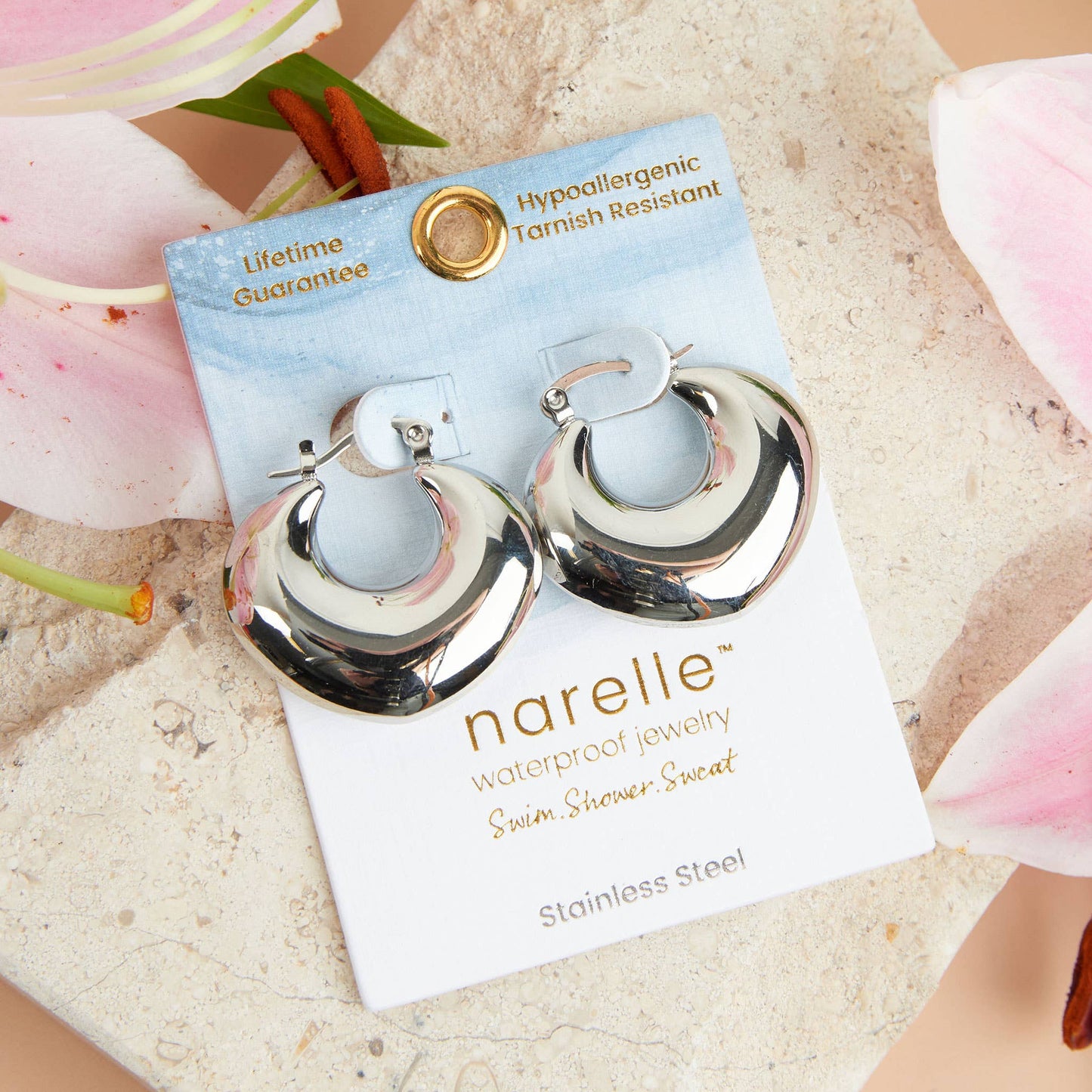 Narelle Waterproof Round Geo Hoop Earrings: Yellow Gold