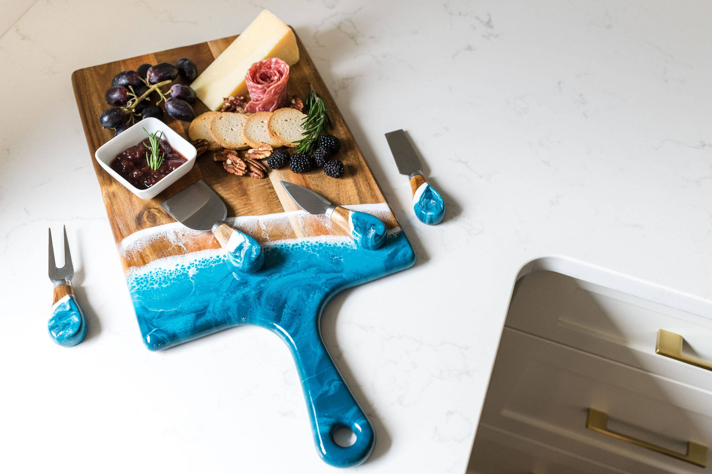 Resin Coated Cheese Knife Set - Set of 4  Marble