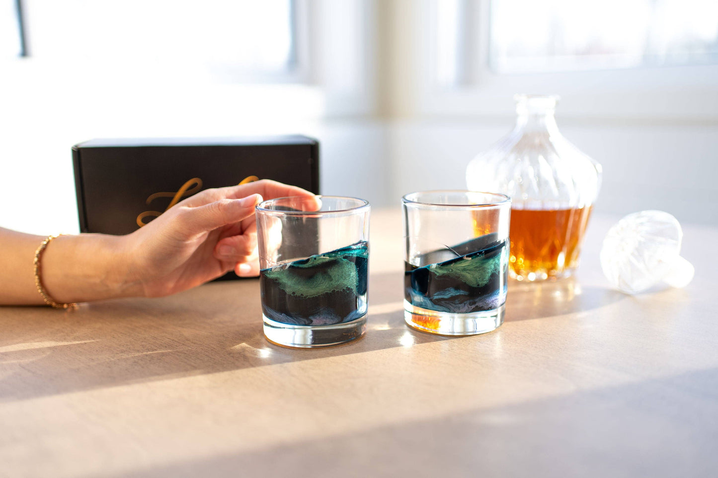 NEW!!! Resin Coated Old Fashioned Whisky Glasses -Northern Lights