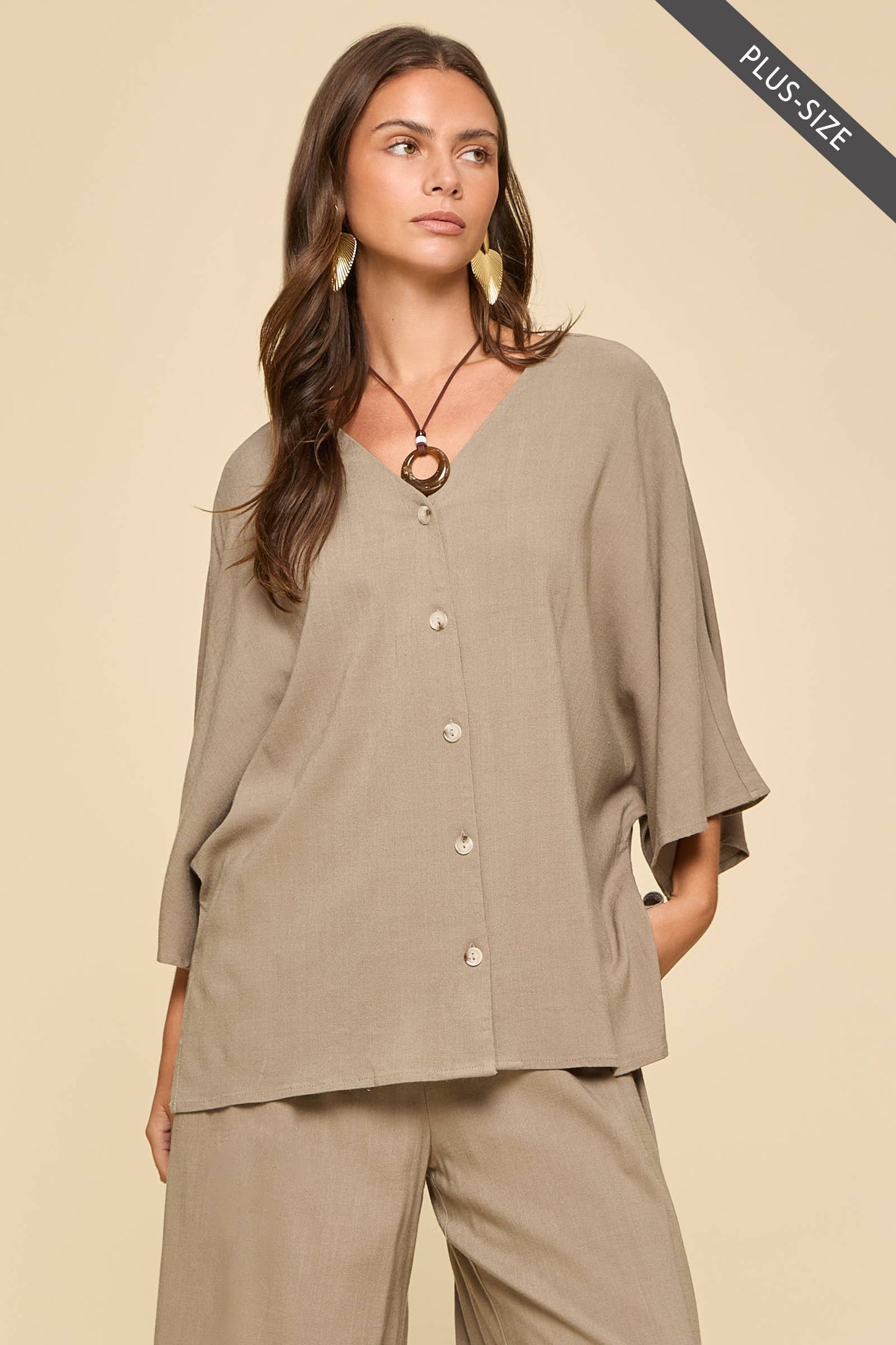 PLUS SIZE 2-Piece Linen Summer Set: EMERALD
