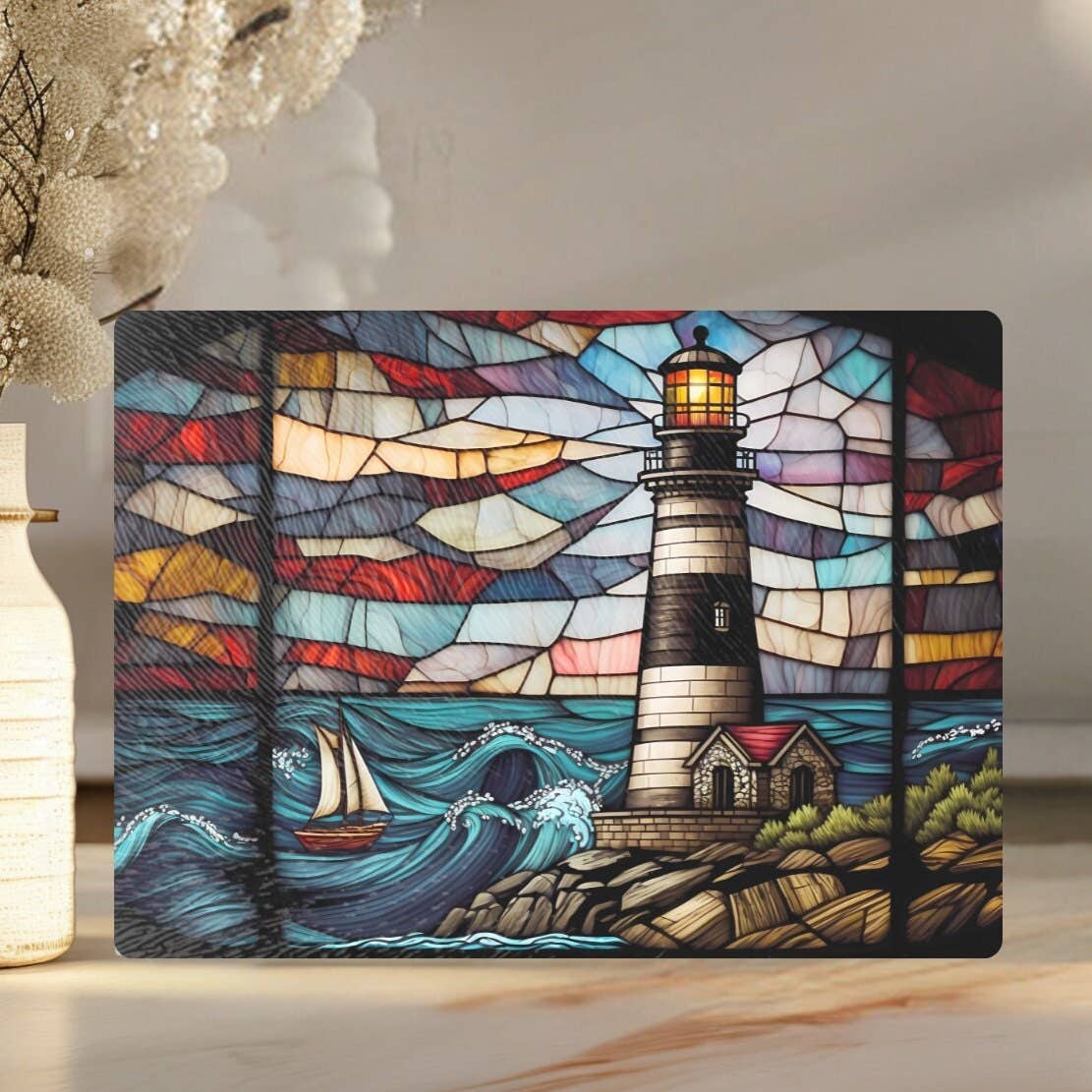 Tempered Glass Cutting Board: Lighthouse Charcuterie Tray: 11 x 15 inch