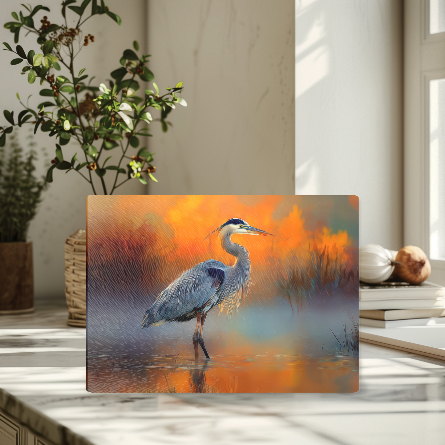 Blue Heron Tempered Glass Kitchen Cutting Board: 8x11 inch
