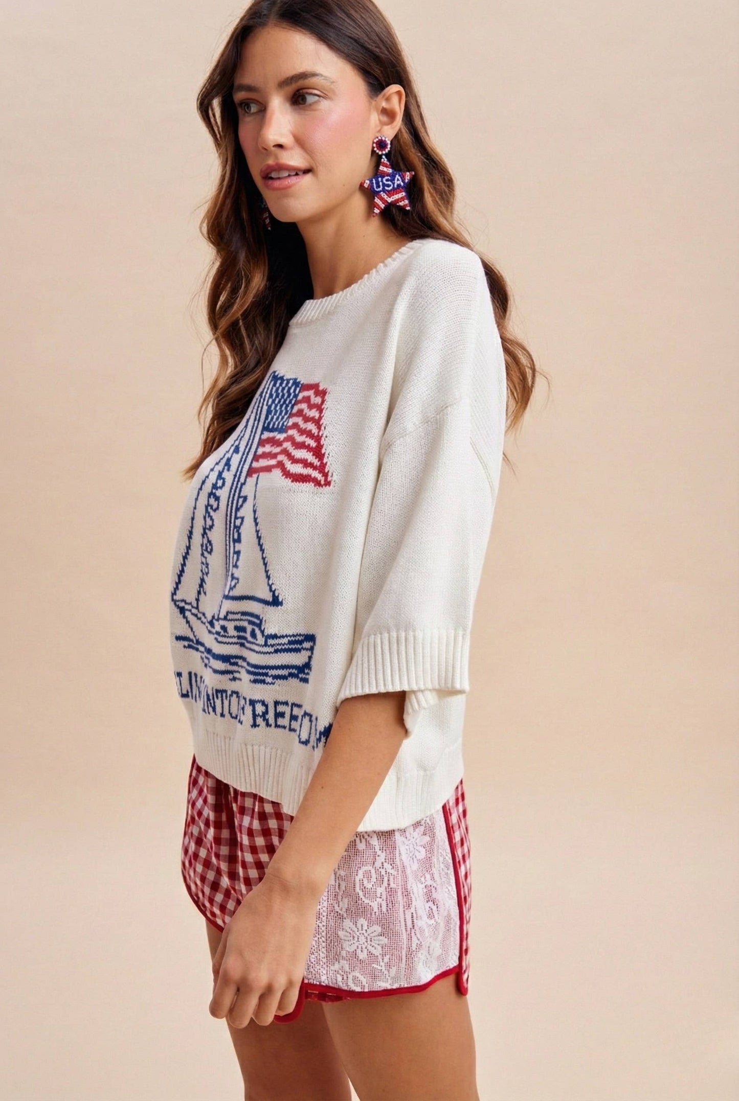 4th Of July Sailor Boat And Usa Flag Graphic Sweater