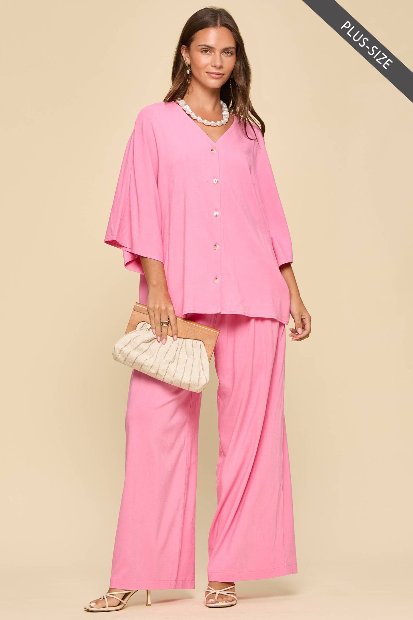 PLUS SIZE 2-Piece Linen Summer Set: EMERALD