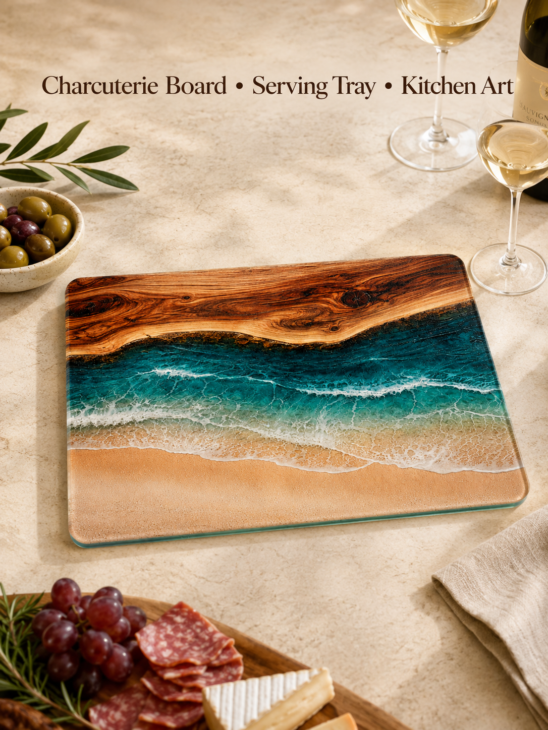 Coastal Tempered Glass Cutting Board: 8x11 inch