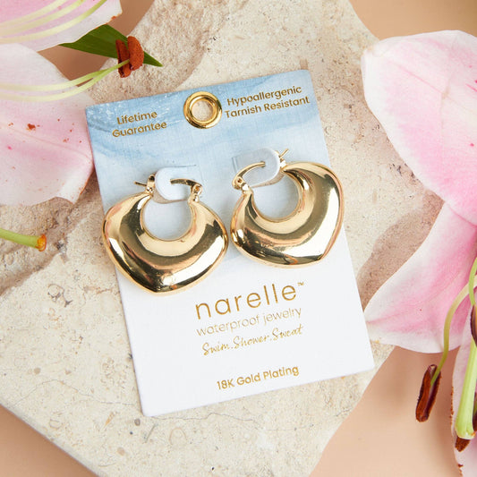 Narelle Waterproof Round Geo Hoop Earrings: Yellow Gold
