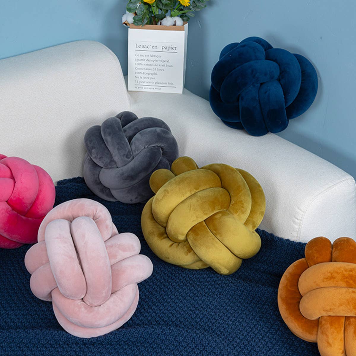 KNOT WITH TWO STRANDS OF ROPE PILLOW CUSHION_CWMM0859: ROSE / (OS) 1