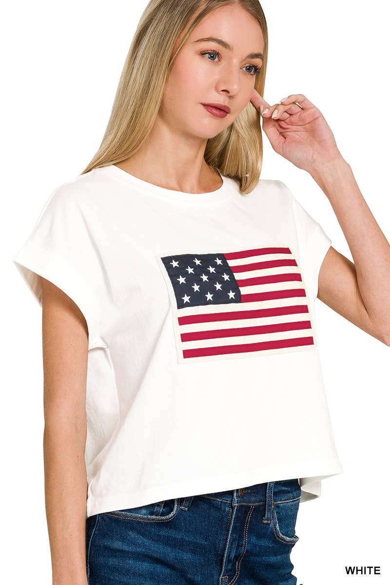 American Flag Tee: WHITE