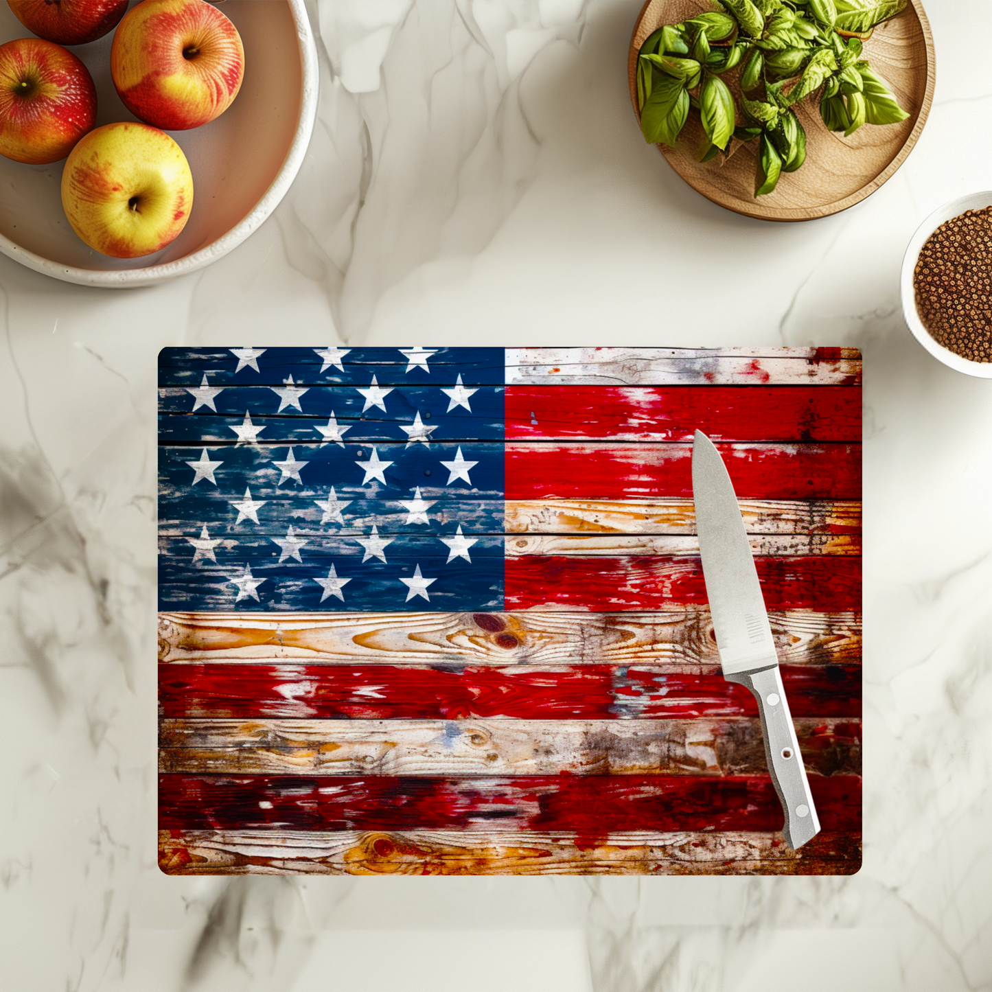 Tempered Glass Cutting Board: American Flag Serving Tray: 8x11 Inches