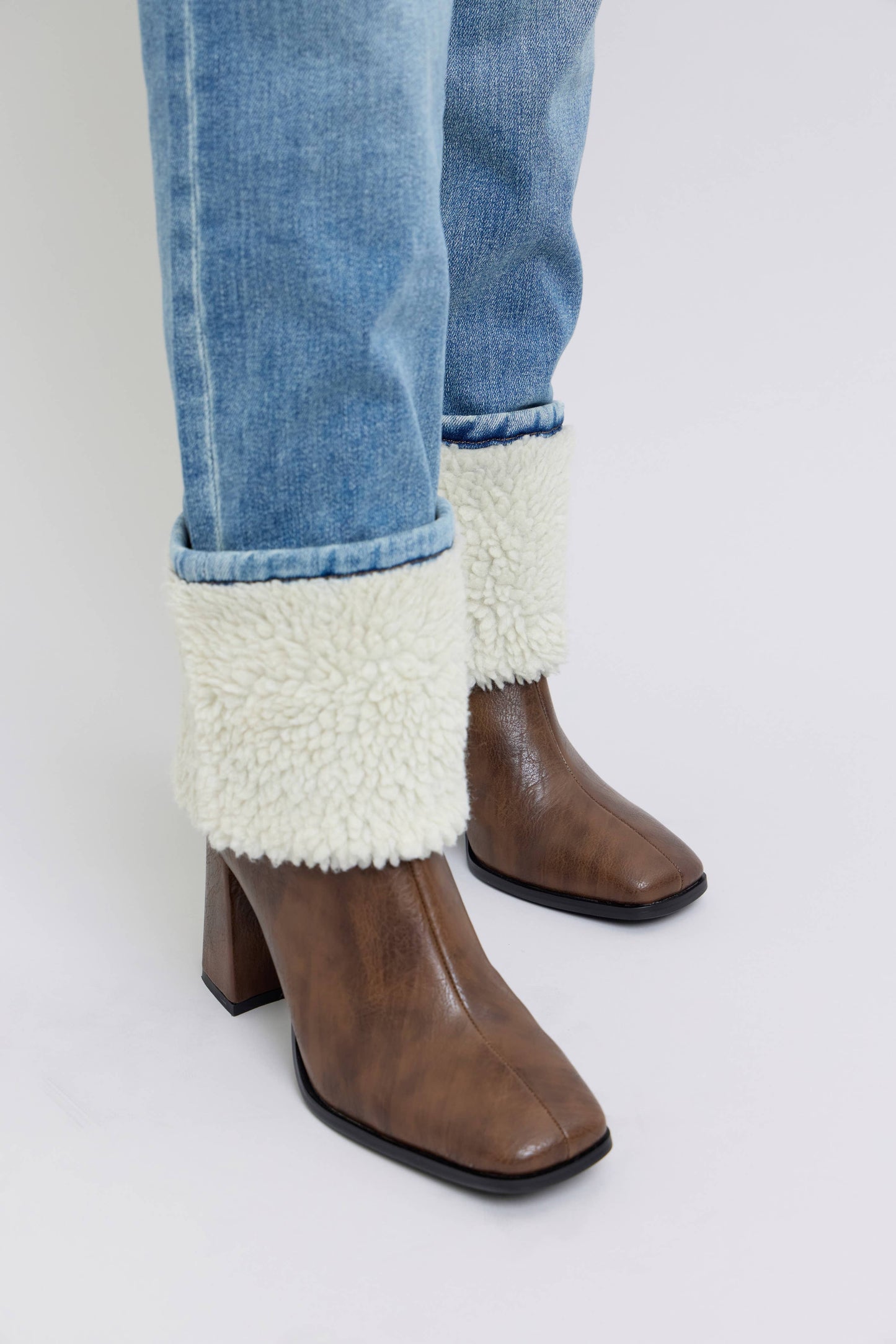 High Waisted Shearling Cuff Straight