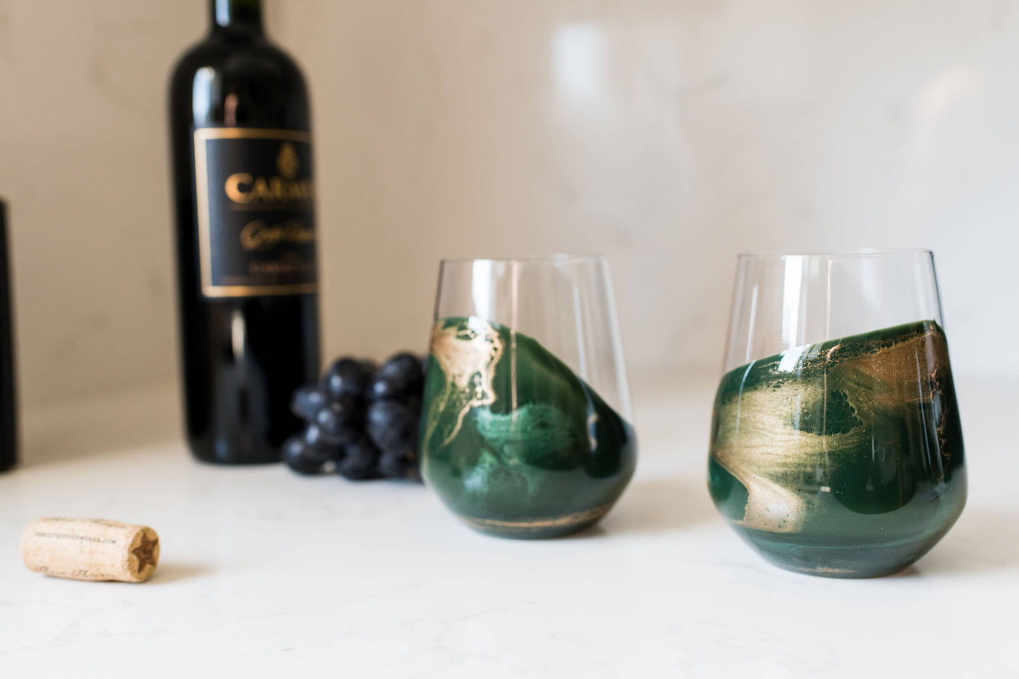 Resin Accented Wine and Entertaining Glasses -Jade