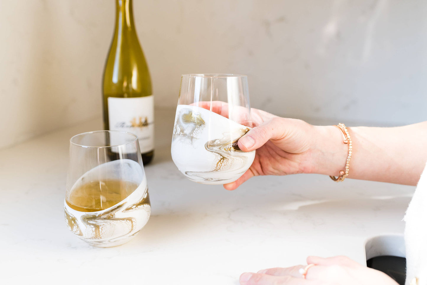 Resin Accented Wine and Entertaining Glasses -Jade