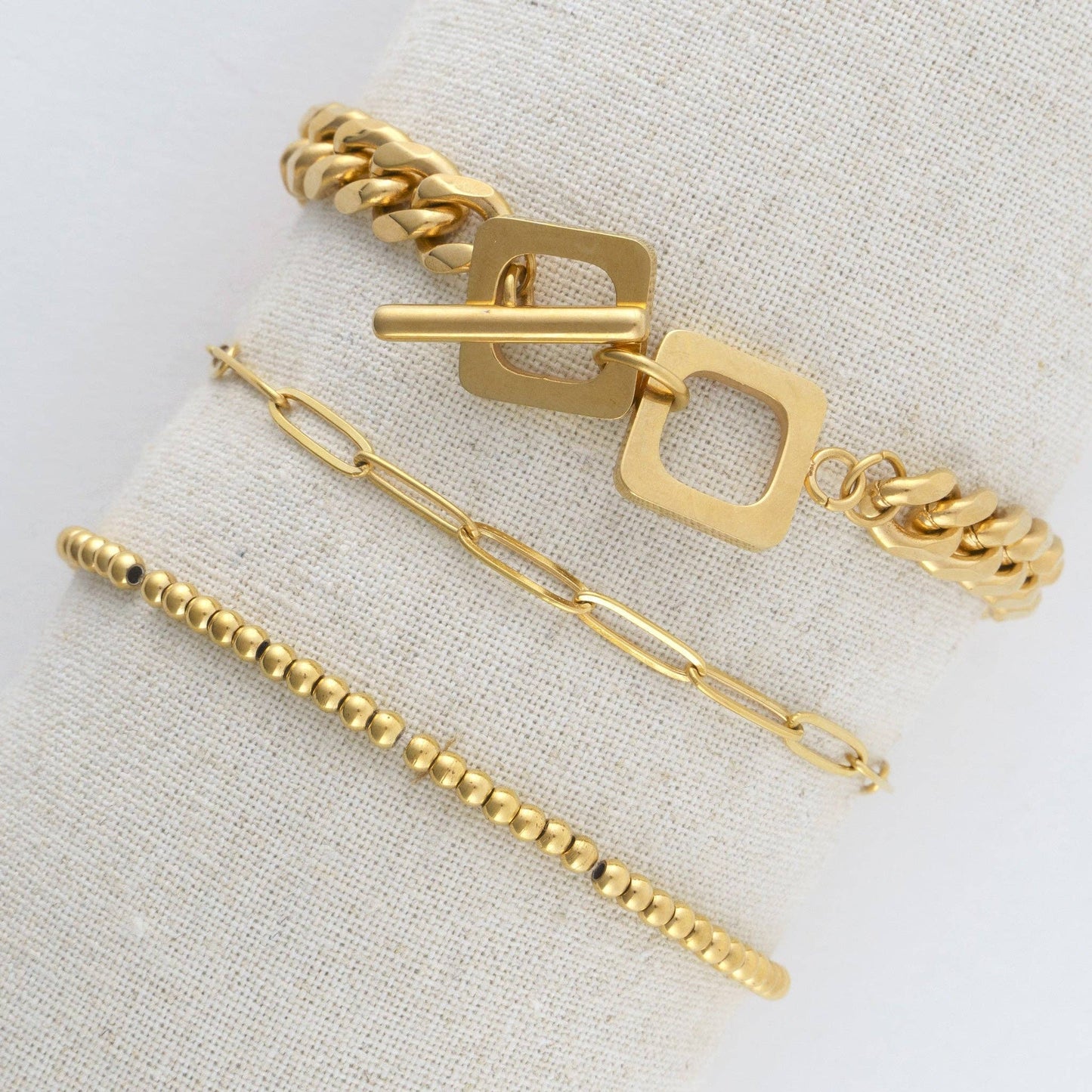 Narelle Waterproof Curb Chain Bracelet Set: Yellow Gold