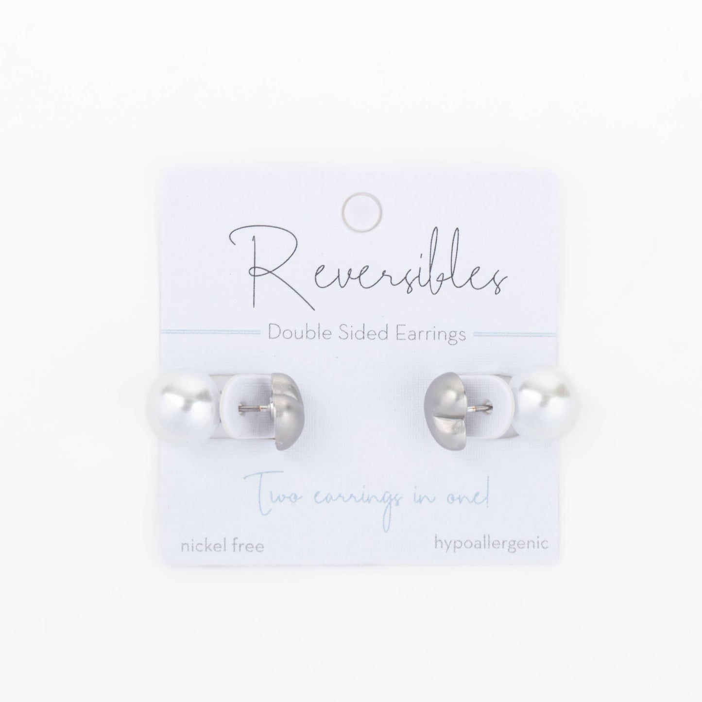 Reversible Heart and Bead Nickel-Free Stud Earrings: Silver
