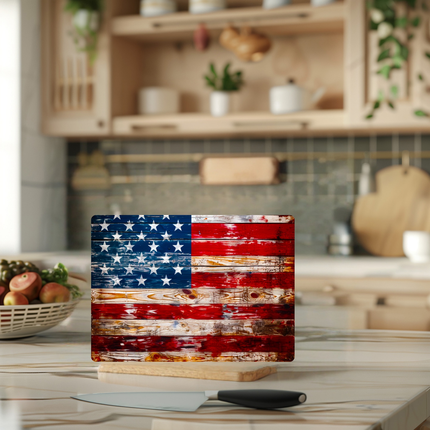 Tempered Glass Cutting Board: American Flag Serving Tray: 11x15 inches