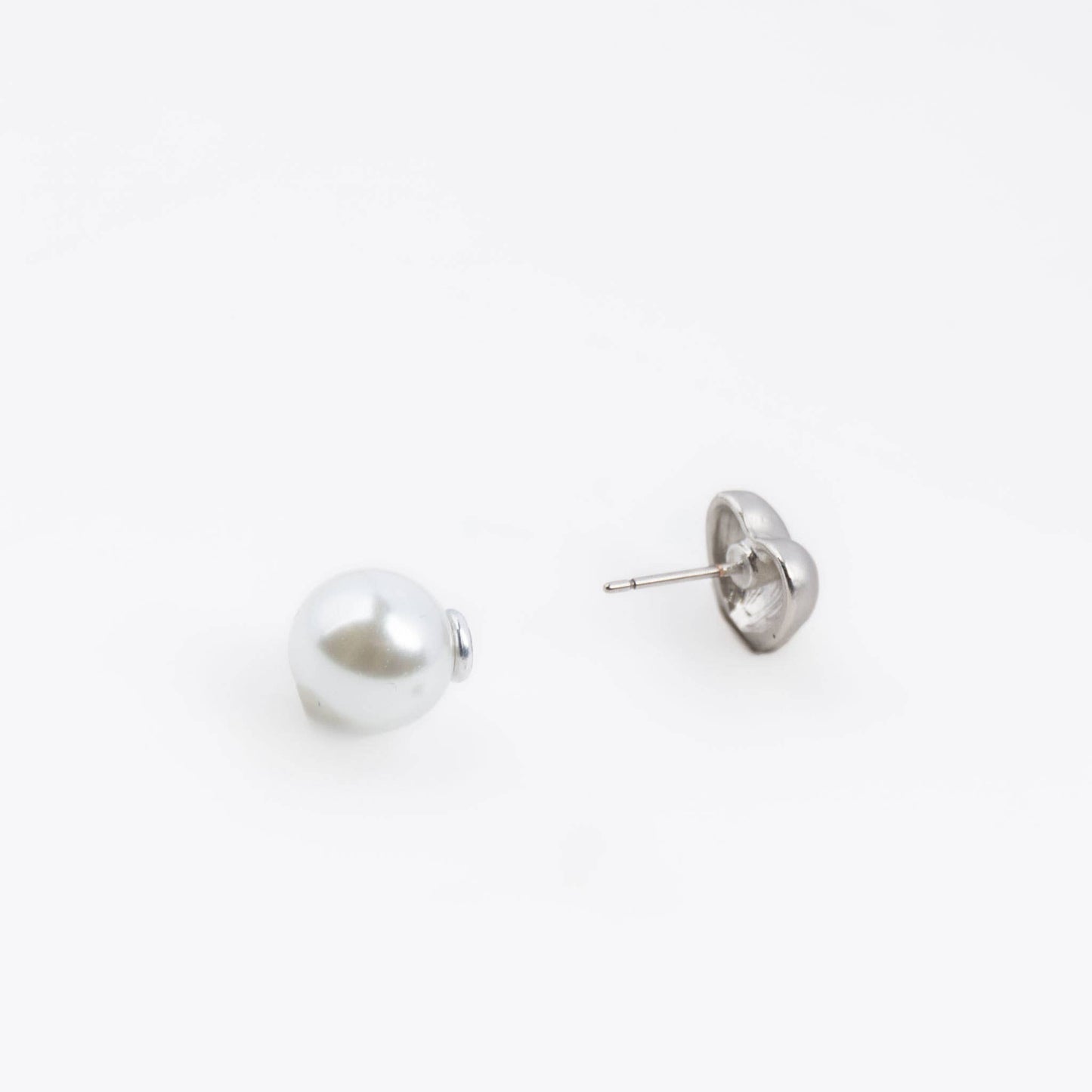 Reversible Heart and Bead Nickel-Free Stud Earrings: Silver