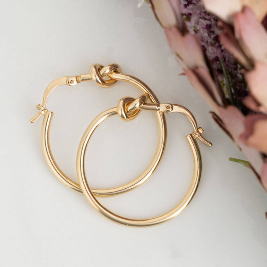 Classic Knotted Hoop Nickel-Free Earrings: Gold